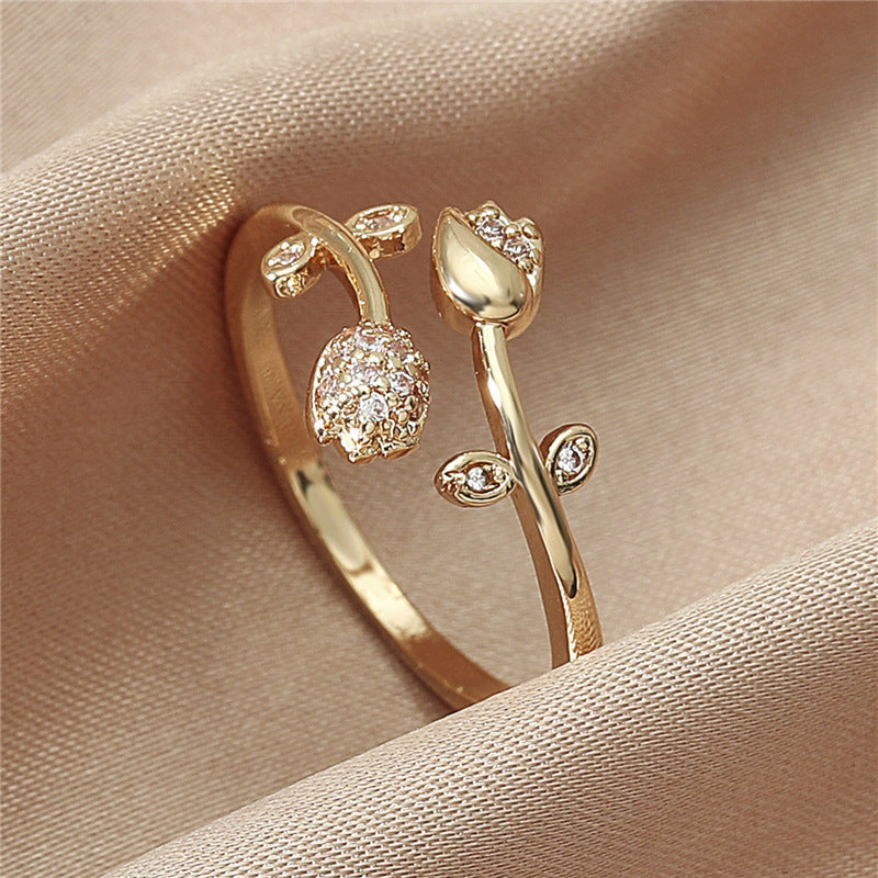 Double Layer Zircon Female Simple Ring Opening