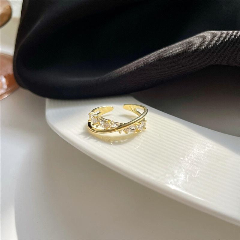 Double Layer Zircon Female Simple Ring Opening