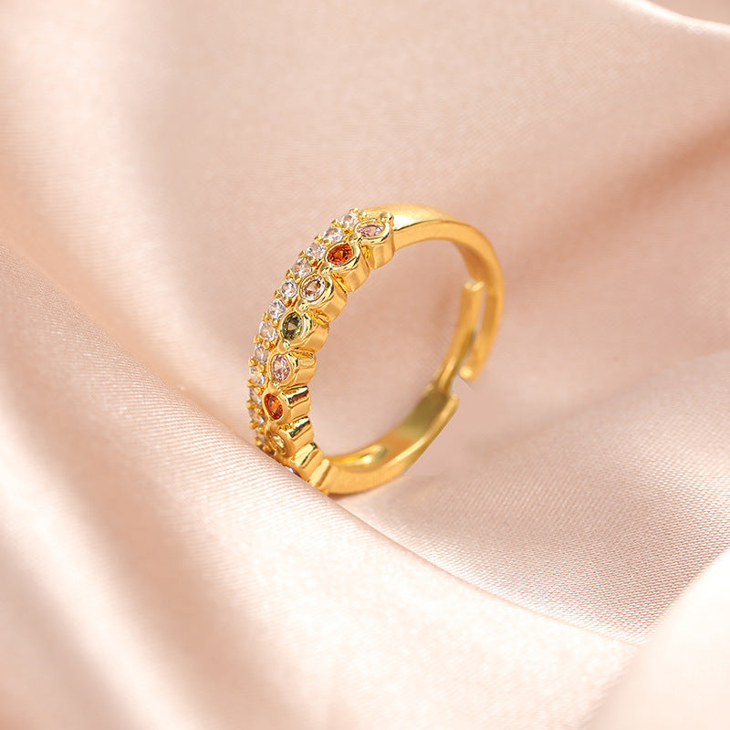 Double Layer Zircon Female Simple Ring Opening