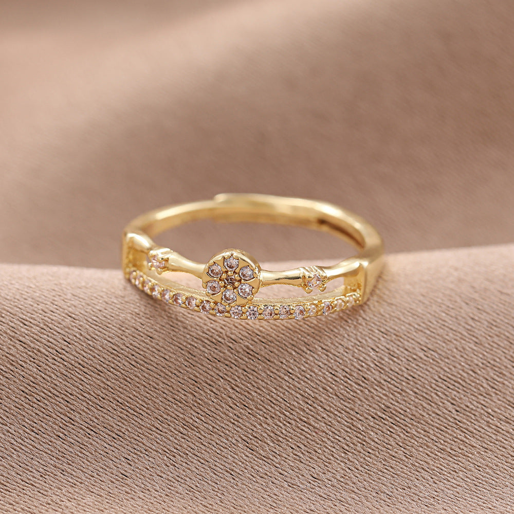 Double Layer Zircon Female Simple Ring Opening